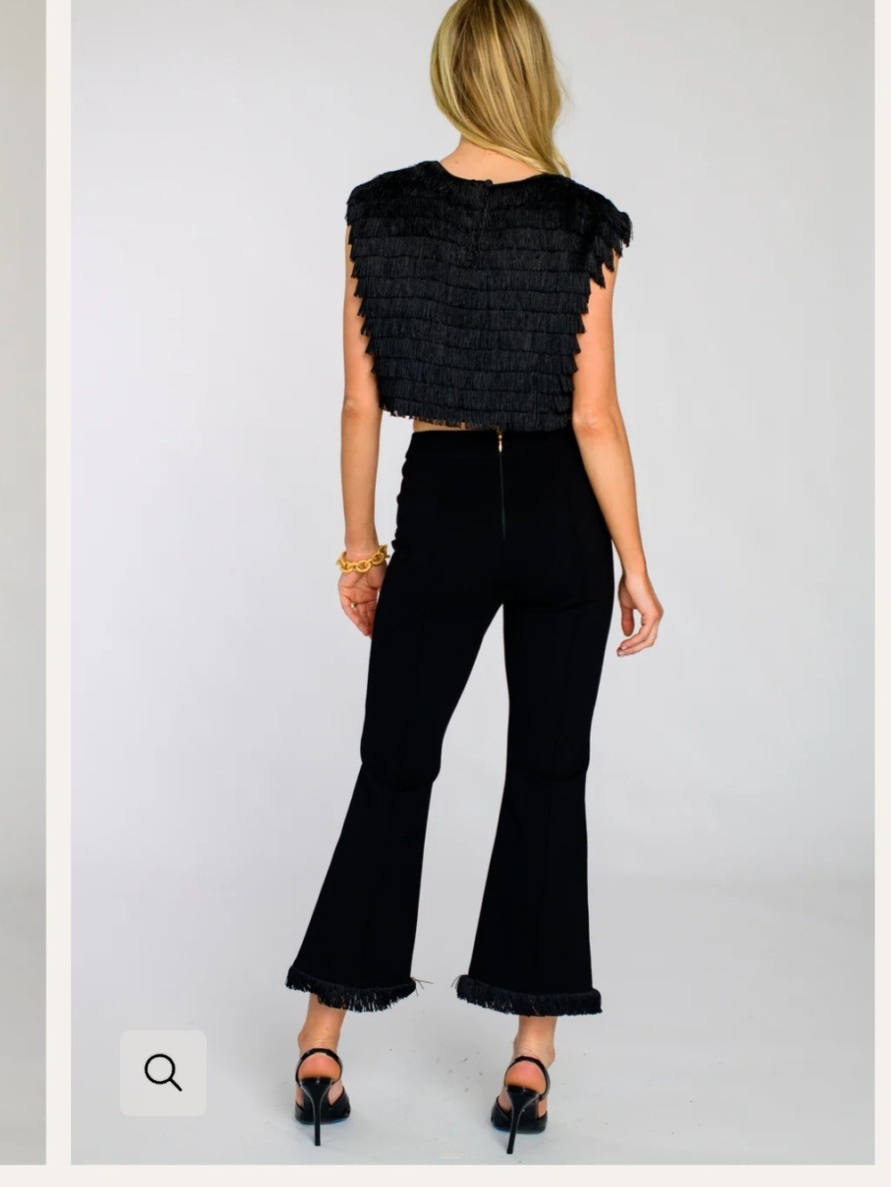 Elizabeth and James Black High-Waist Flare Pants with Fringe Hem